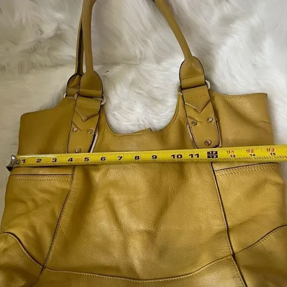 B Makowsky soft leather yellow mustard large shoulder bag gold tone Har… - Picture 7 of 13